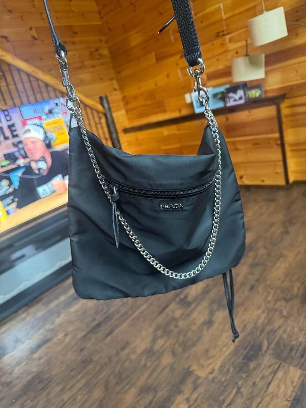 Prada Black Nylon Mini Shoulder Crossbody Bag Removable Silver Chain Strap